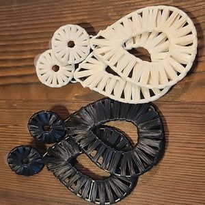 Raffia Straw‎ Teardrop Earrings Black and White